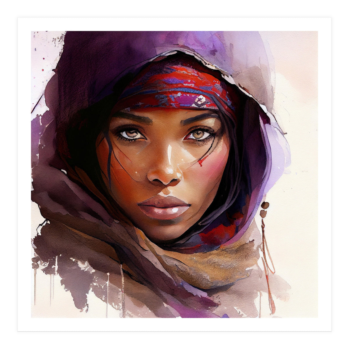 Amethyst Hood Tuareg Woman Portrait (Print Only)