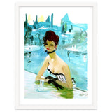 Pinup Girl In Cafe, Watercolor Painting thumbnail
