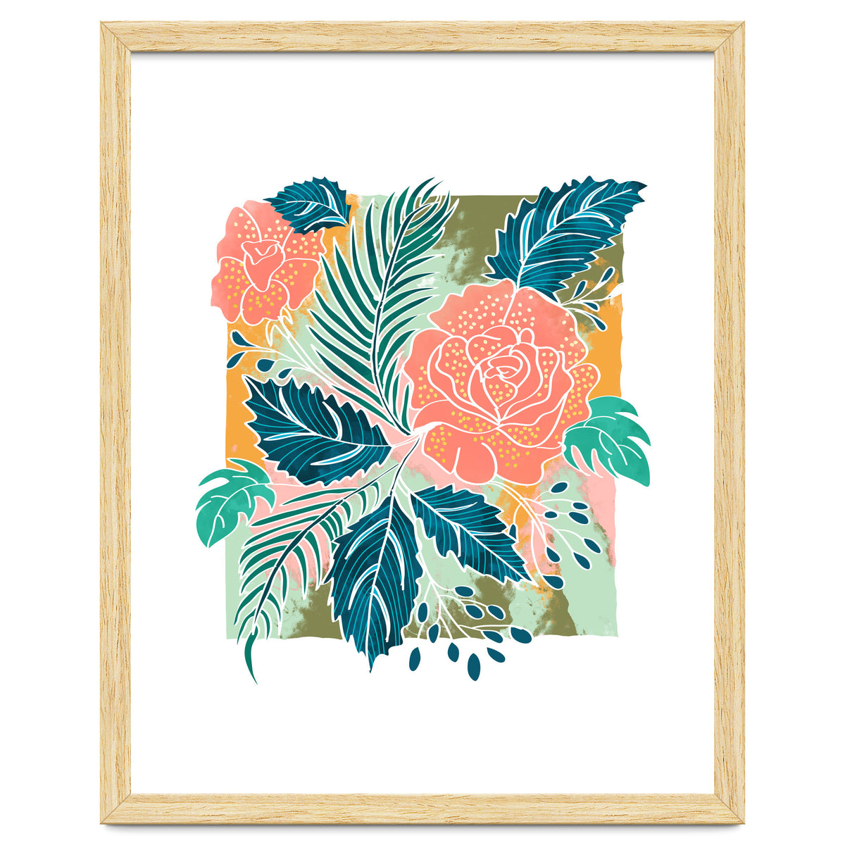 Framed Nature, Botanical Floral Rustic Bohemian, Garden Painting Tropical Illustration