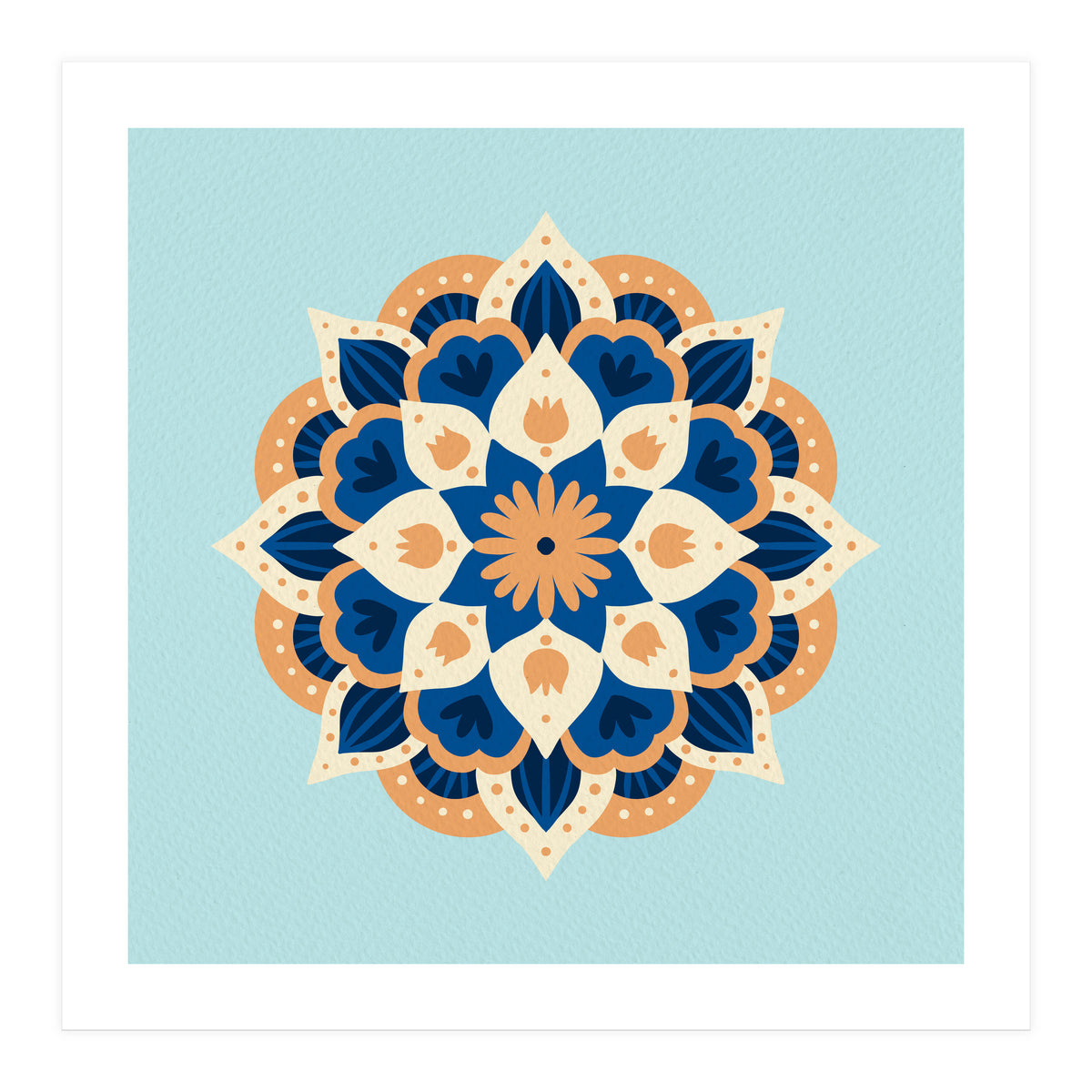 Mandala flower - orange and blue (Print Only)