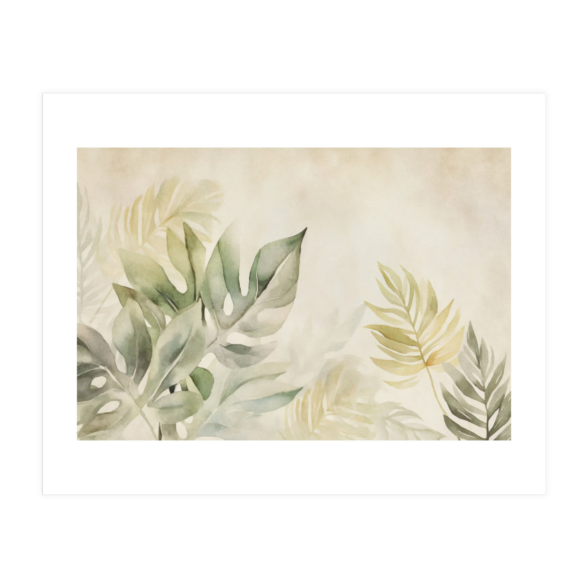 Gentle Leaf Tropical Whispers Watercolor Green (Print Only)