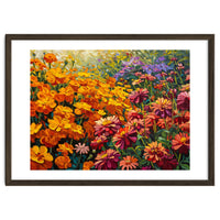 Radiant Summer Zinnia and Marigold Meadow Oil Painting