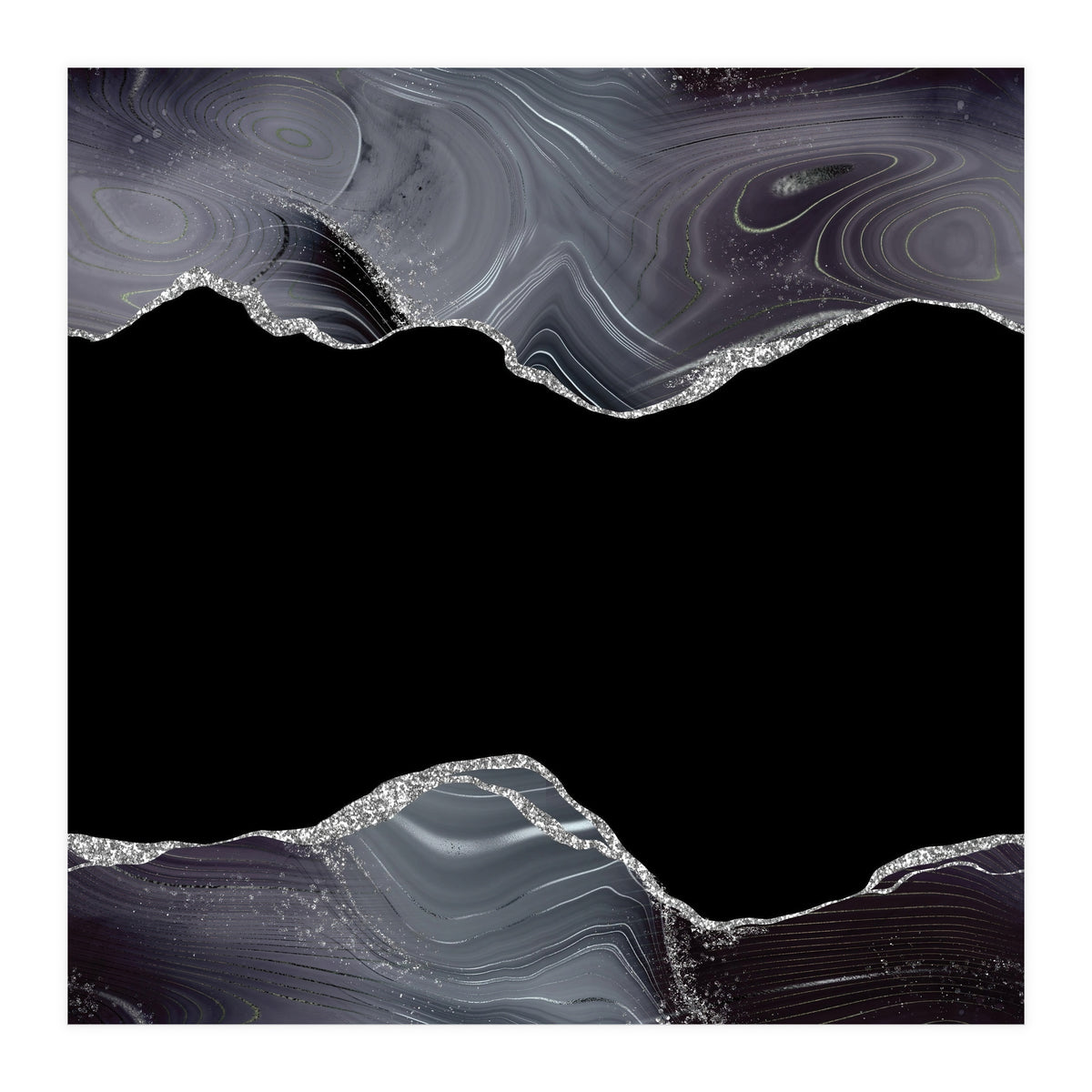Black & Silver Glitter Agate Texture 04 (Print Only)