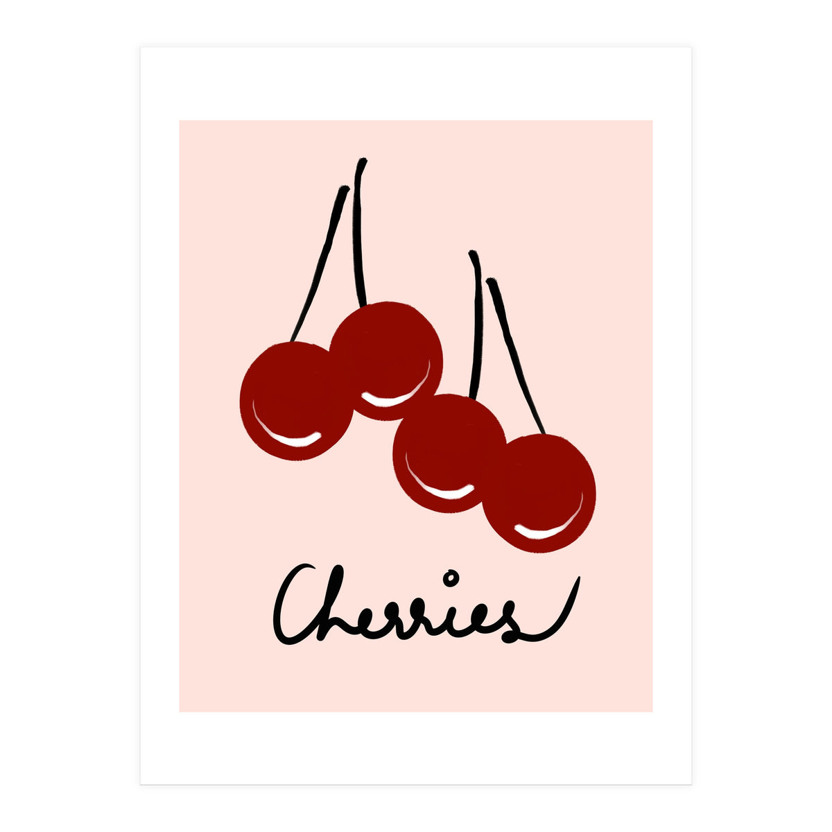 Cherries modern simple minimalistic red cute Fruit wall art (Print Only)