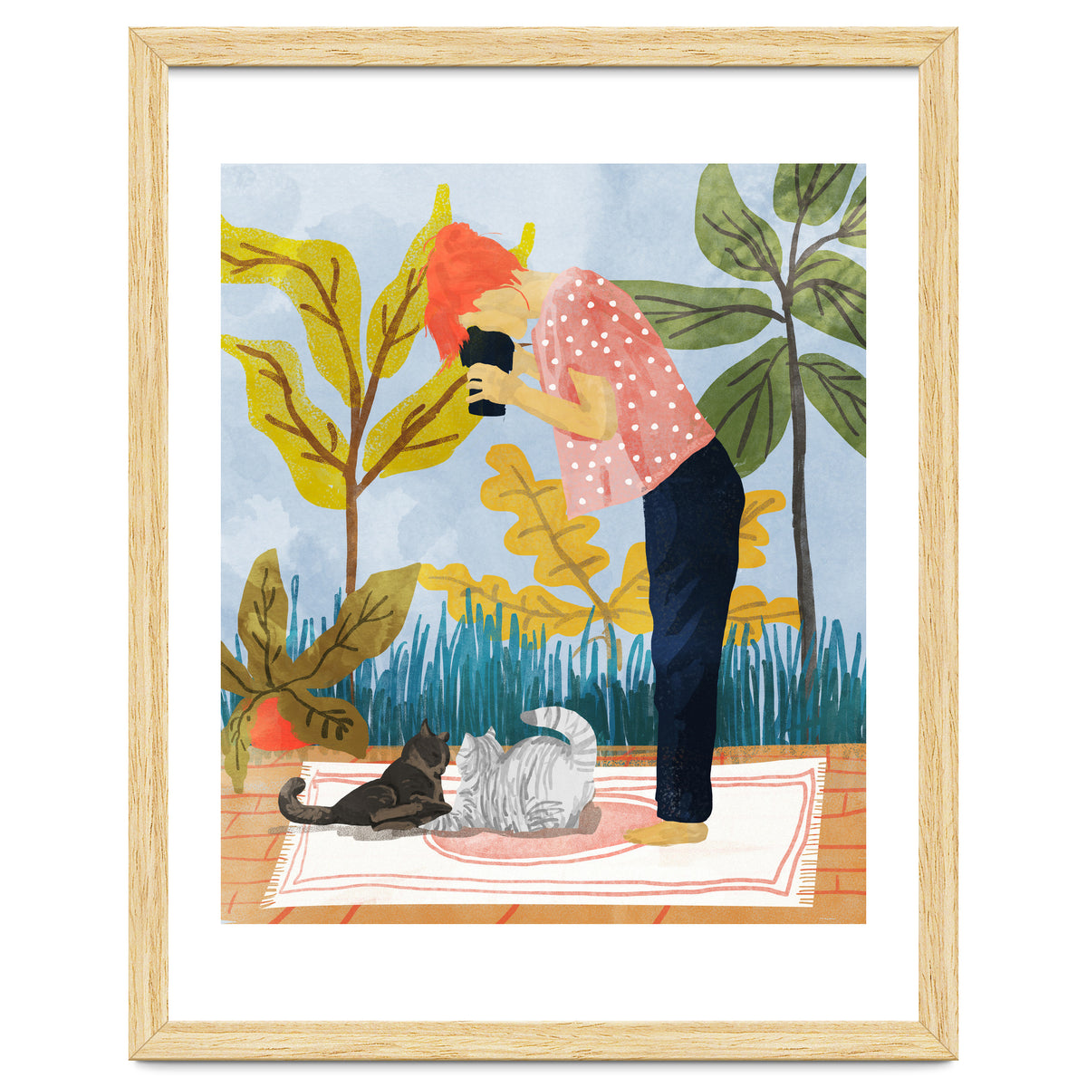 Saturday Afternoon | Cat Mom Pets Photography | Animals Kitten Picnic Watercolor Painting