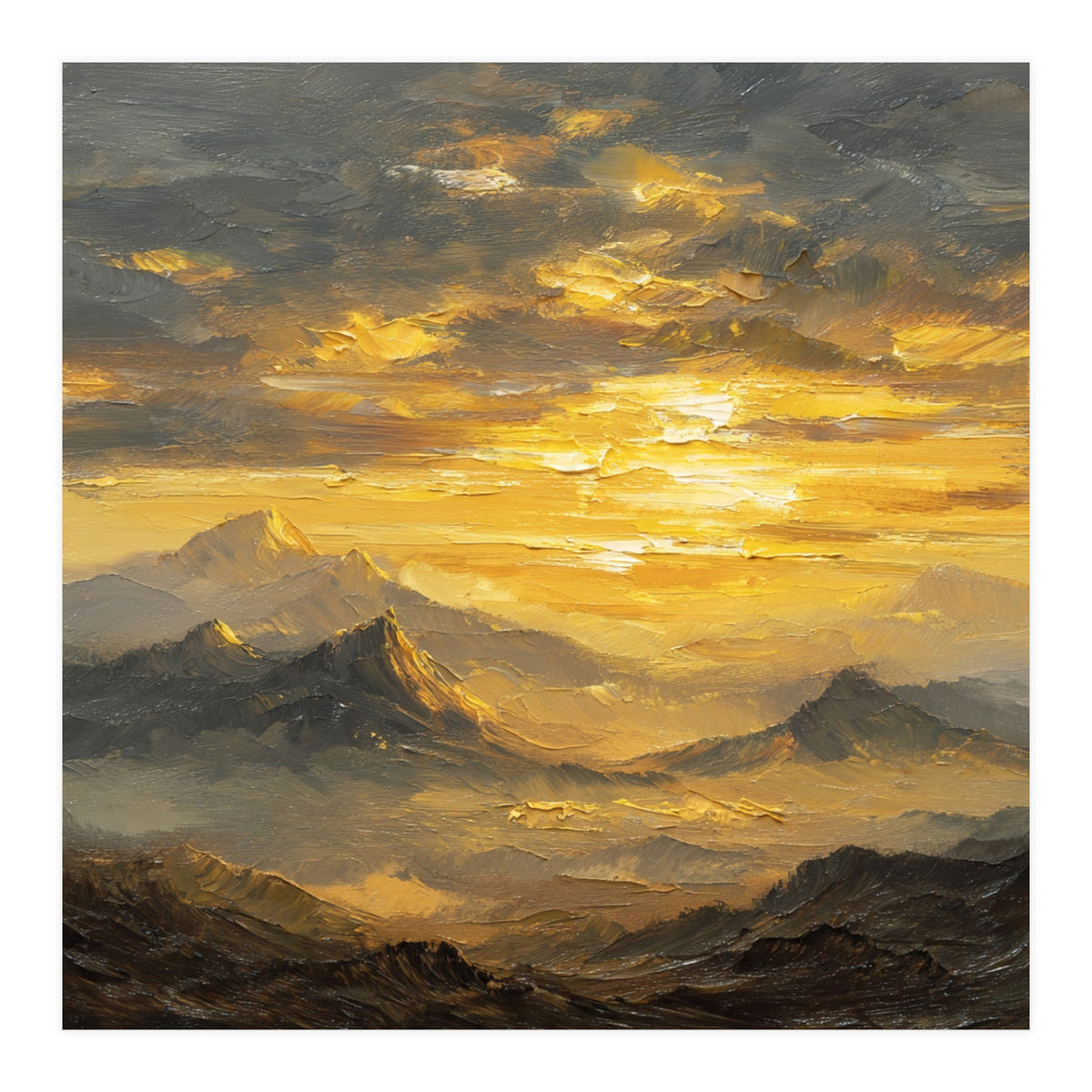 Vibrant Golden Hour Horizon Over Distant Mountain Ridges (Print Only)