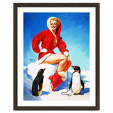 Pinup Sexy Woman Posing With Two Penguins thumbnail