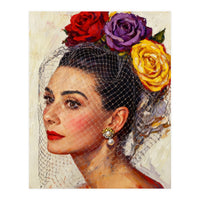 Audrey Hepburn, Impasto Floral Veil Portrait, Classic Hollywood Oil Painting, (Print Only)