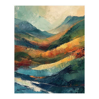 Textured Impasto Mountain Valley Landscape (Print Only)