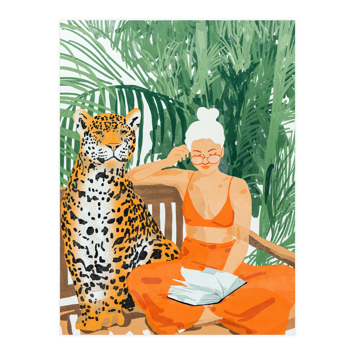 Jungle Vacay | Modern Bohemian Blonde Woman Tropical Travel | Leopard Wildlife Forest Reader (Print Only)