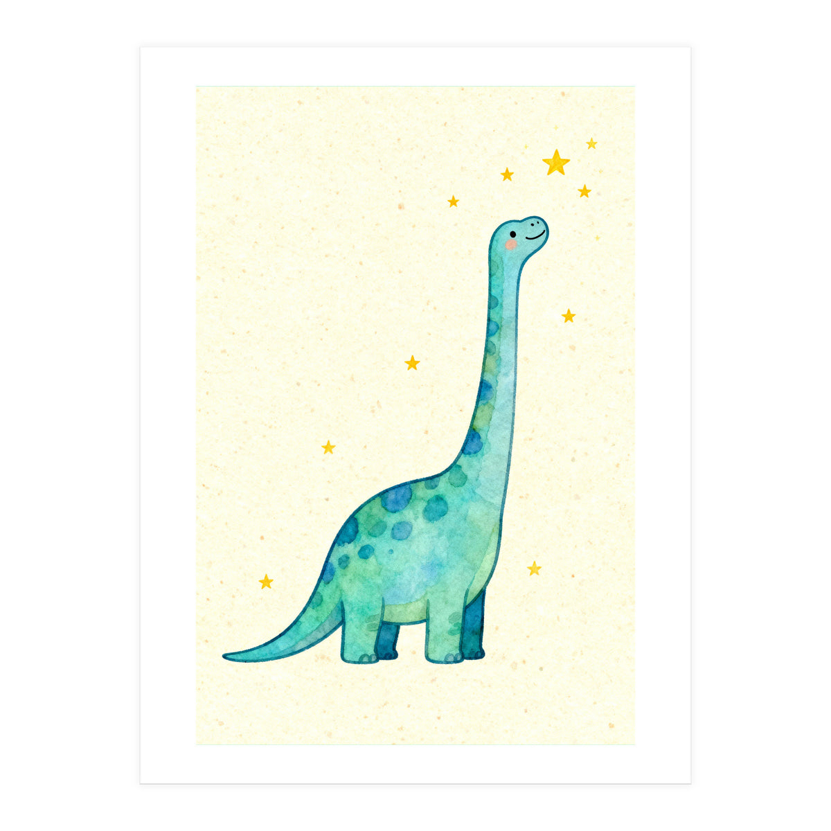 Cute Brontosaurus Watercolor Art, Whimsical Dinosaur Nursery Print, Starry Dino Illustration (Print Only)