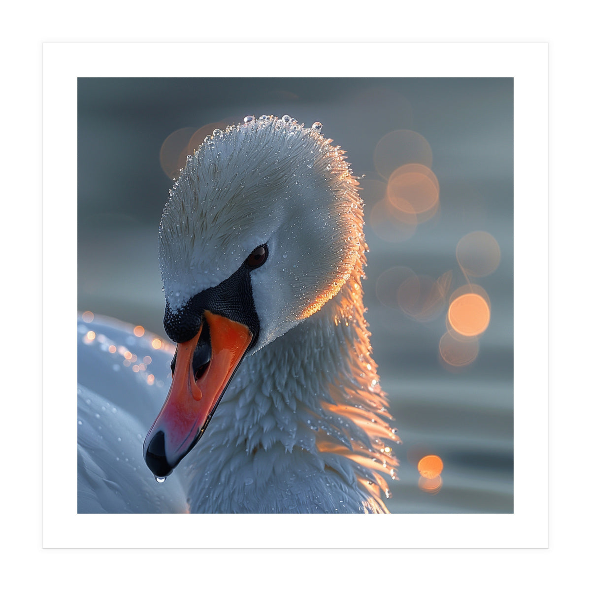 Close Up Of A Swan With Water Droplets (Print Only)