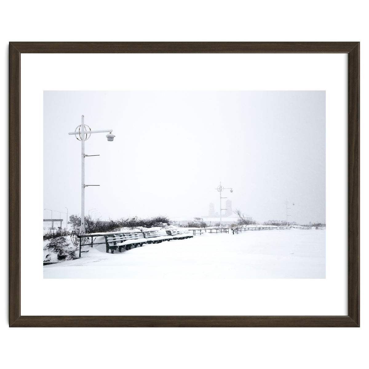 Street light and Bench in Winter snowscape