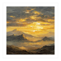 Vibrant Golden Hour Horizon Over Distant Mountain Ridges (Print Only)
