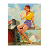 Pinup Girl On A Fence Showing A Love Letter (Print Only)