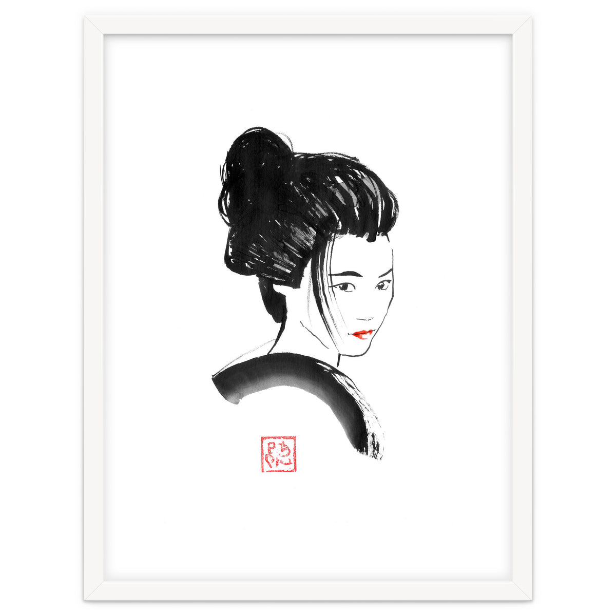 Geisha Face Red Lips