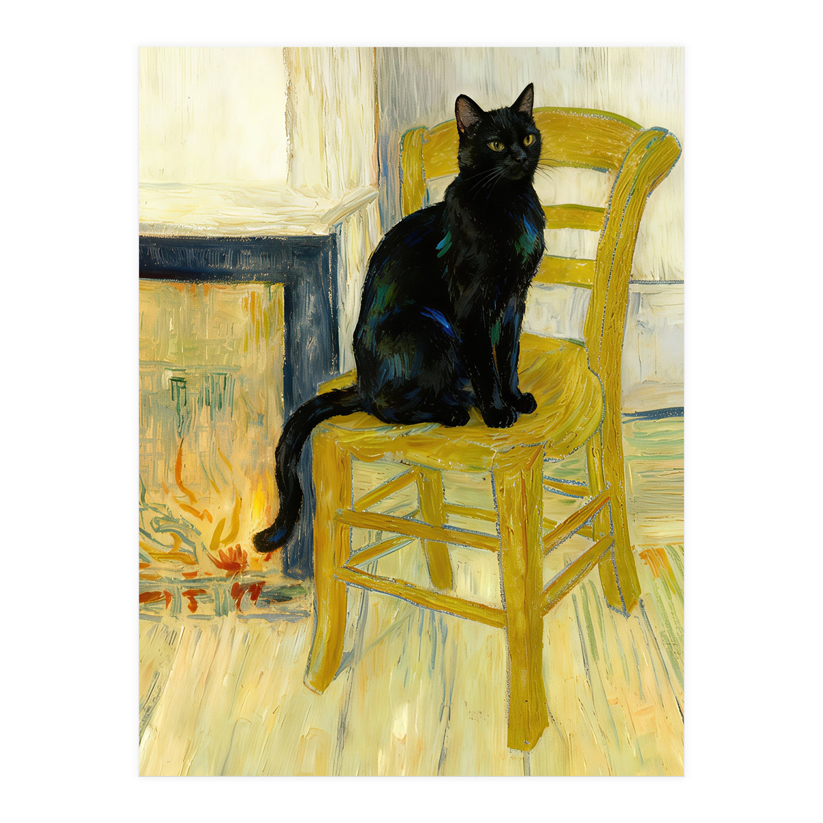 Black Cat on the Yellow Chair, Cozy Van Gogh Vintage Style, Cat at Eternity’s Gate (Print Only)