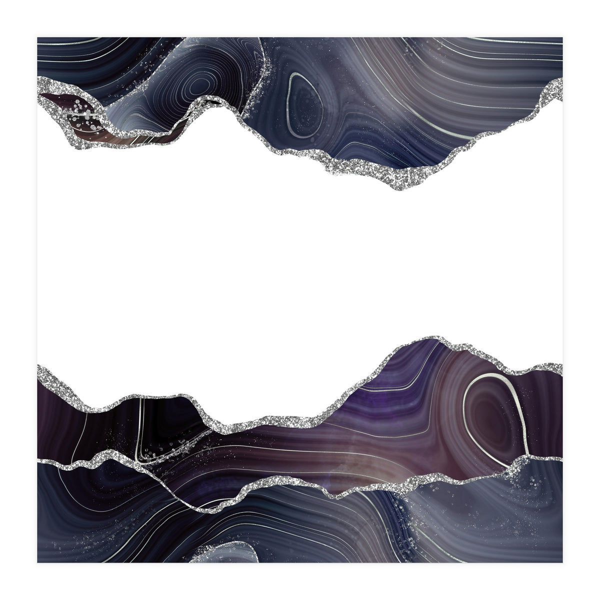 Black & Silver Glitter Agate Texture 08  (Print Only)
