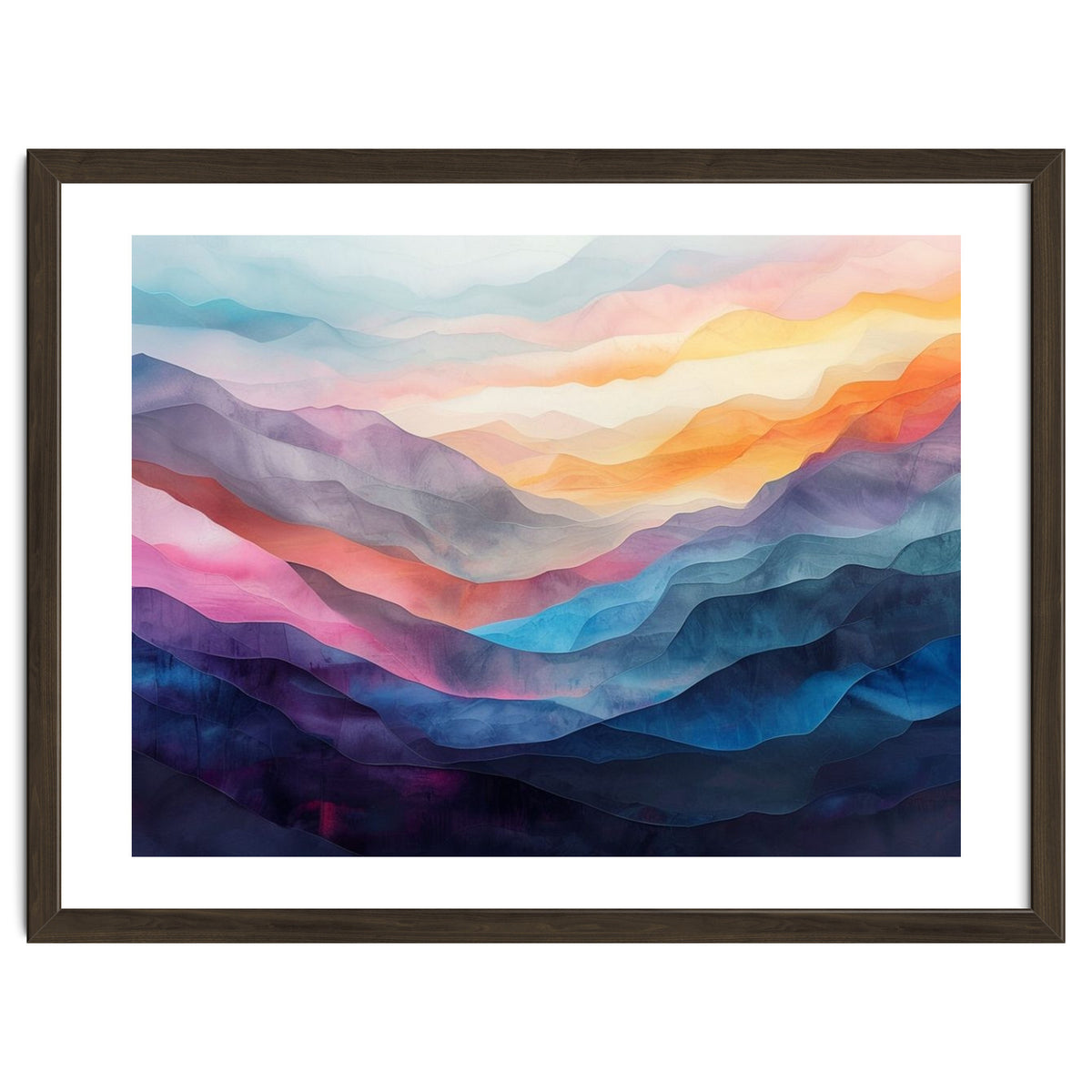 Vibrant Abstract Watercolor Mountain Landscape
