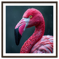 Close Up Pink Flamingo In Rain Drops