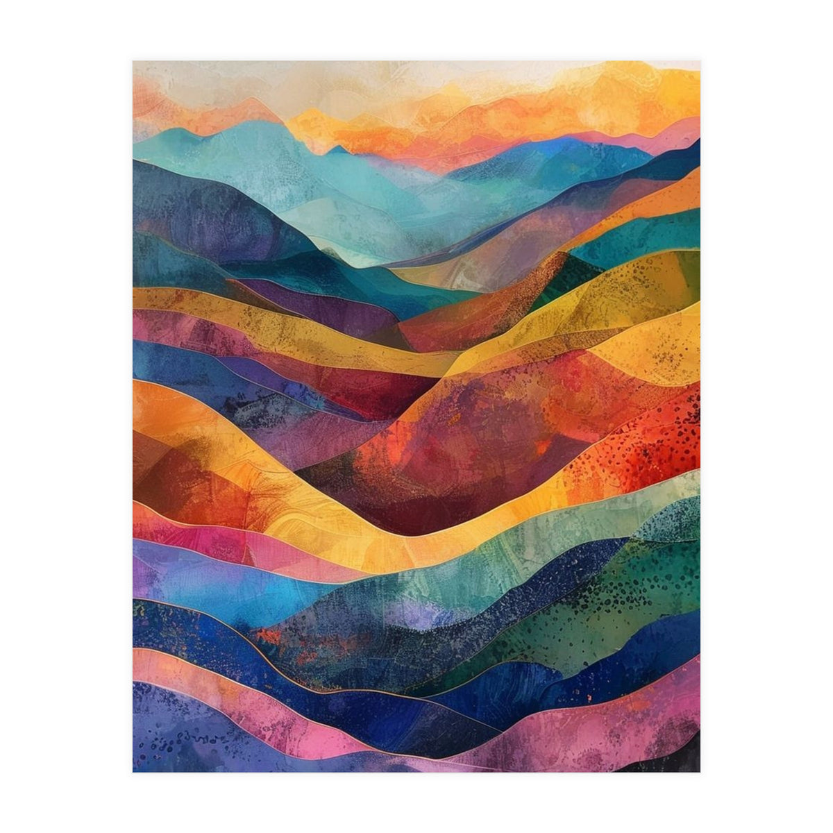 Jewel-Toned Abstract Mountain Landscape Wall Art (Print Only)
