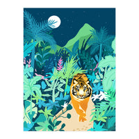 Tiger Walk, Bohemian Jungle Maximalist Nature, Botanical Forest Plants Moon Wild Animals (Print Only)
