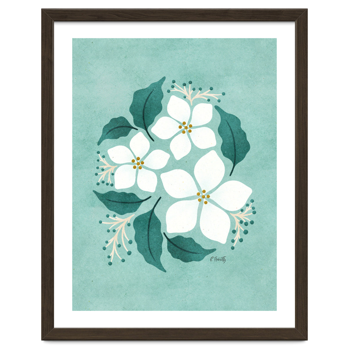 White Flowers On Mint