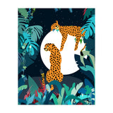 Over The Moon, Leopard In Love, Jungle Wildlife Tropical Tiger Botanical, Nature Cat Dark Animals (Print Only) thumbnail