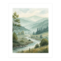 Serene River Valley in Soft Watercolor (Print Only)