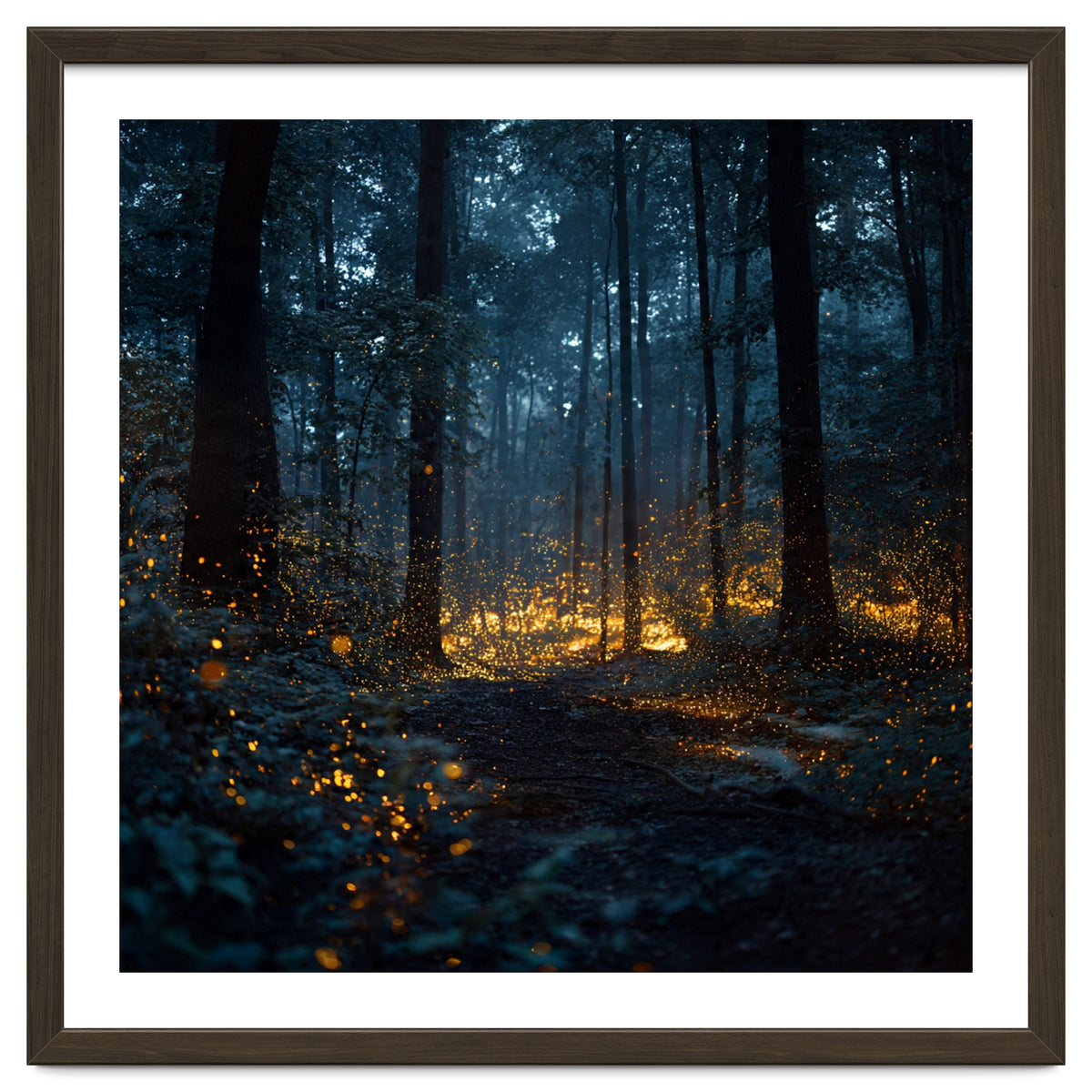 Enchanted Midnight Forest with Glowing Fireflies