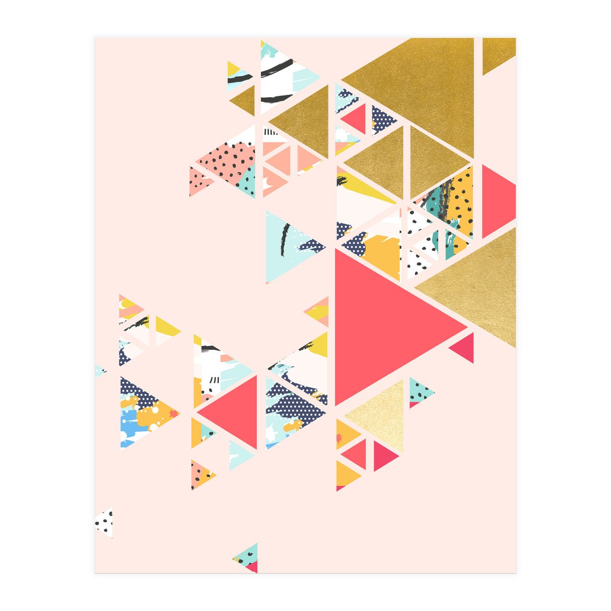 Gold Abstraction, Abstract Eclectic Colorful Geometrical, Blush Pastel Metallic Chic Graphic Design (Print Only)