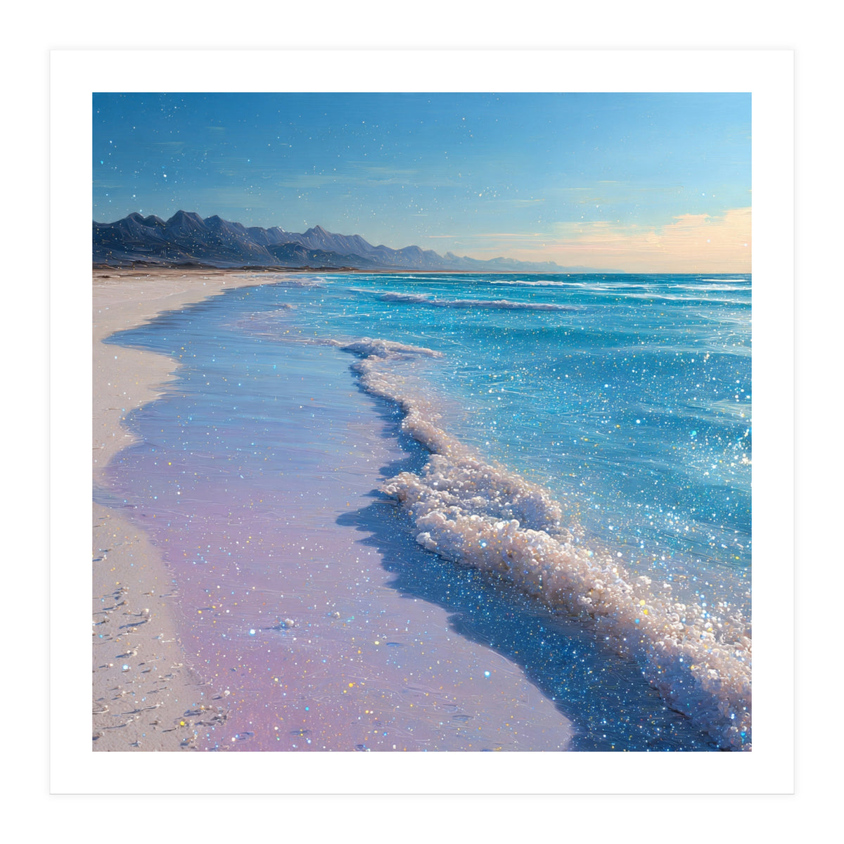 Sparkling Pastel Shoreline with Glittering Turquoise Waves (Print Only)