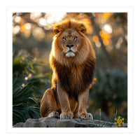 Majestic Lion Sitting On A Rock At Sunset (Print Only)