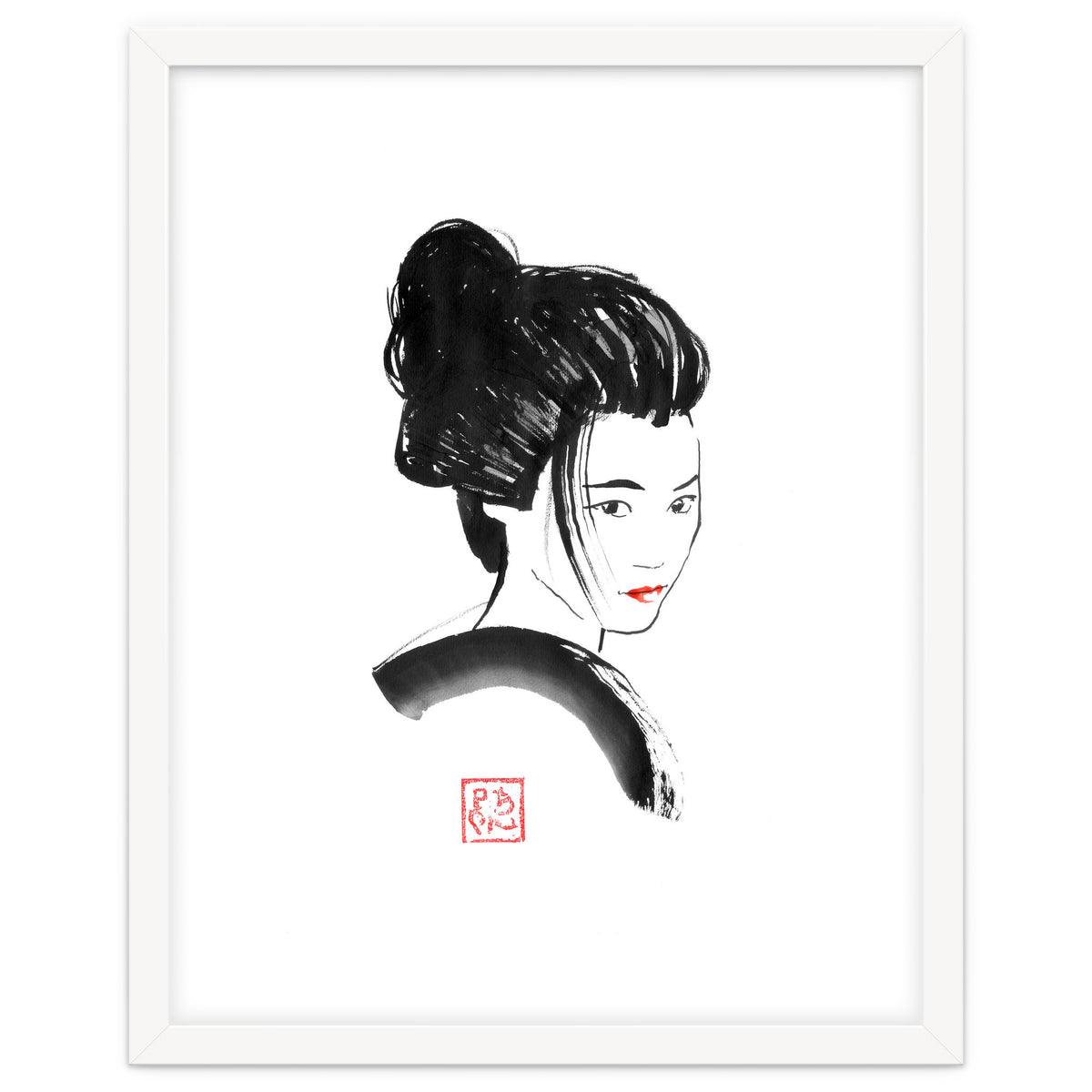 Geisha Face Red Lips