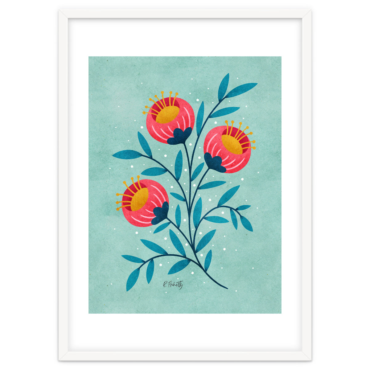 Teal And Coral Flowers