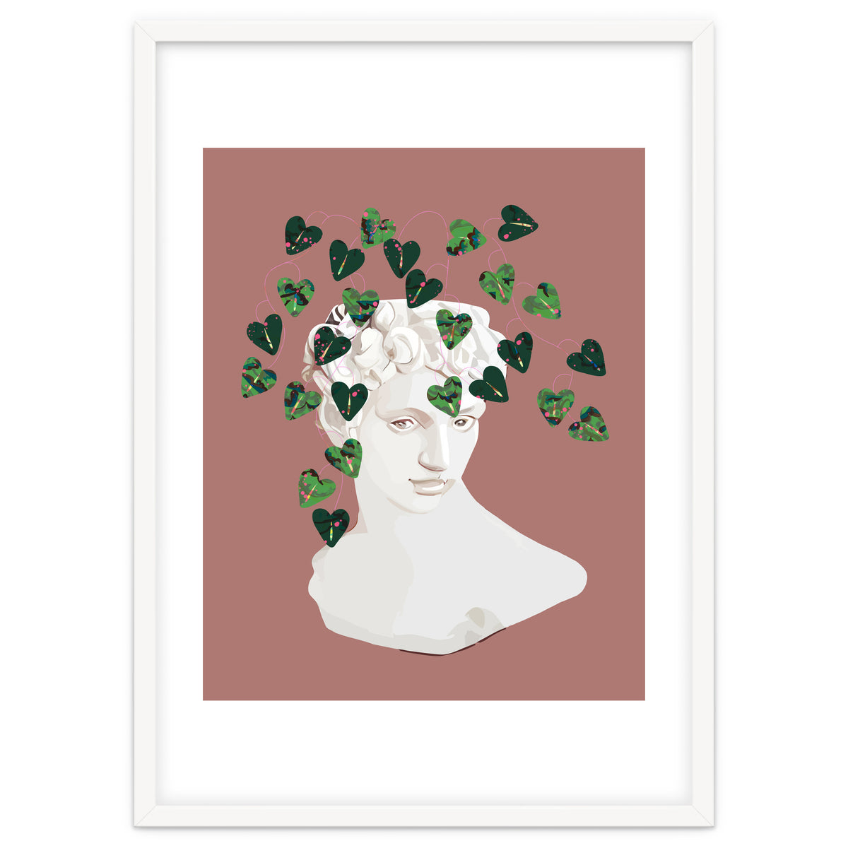 Roman Planter, Plant Pot, Botanical Nature Victorian Statue Face, Eclectic Bohemian Plant Lady Illustration