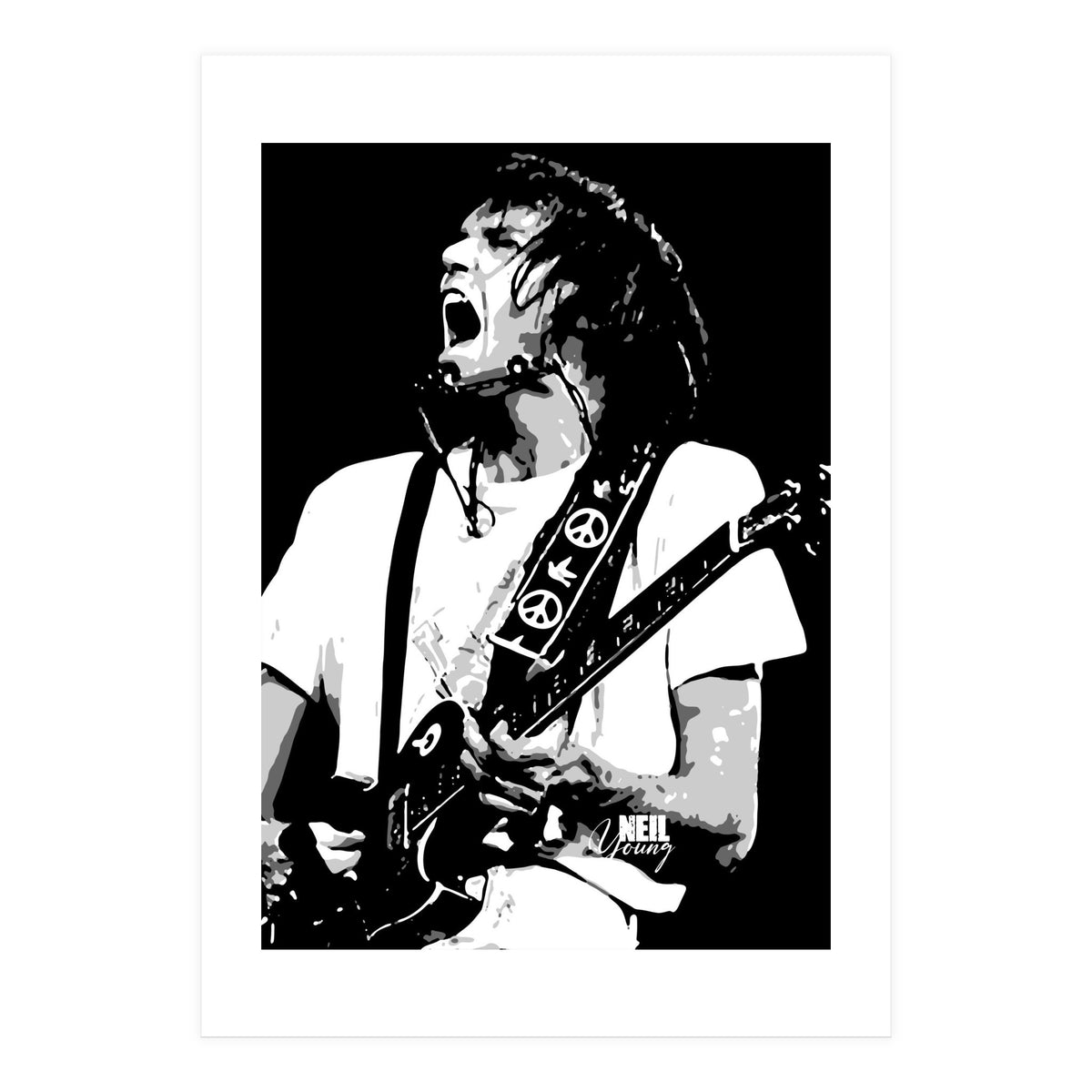 Neil Young Musician Legend in Grayscale (Print Only)