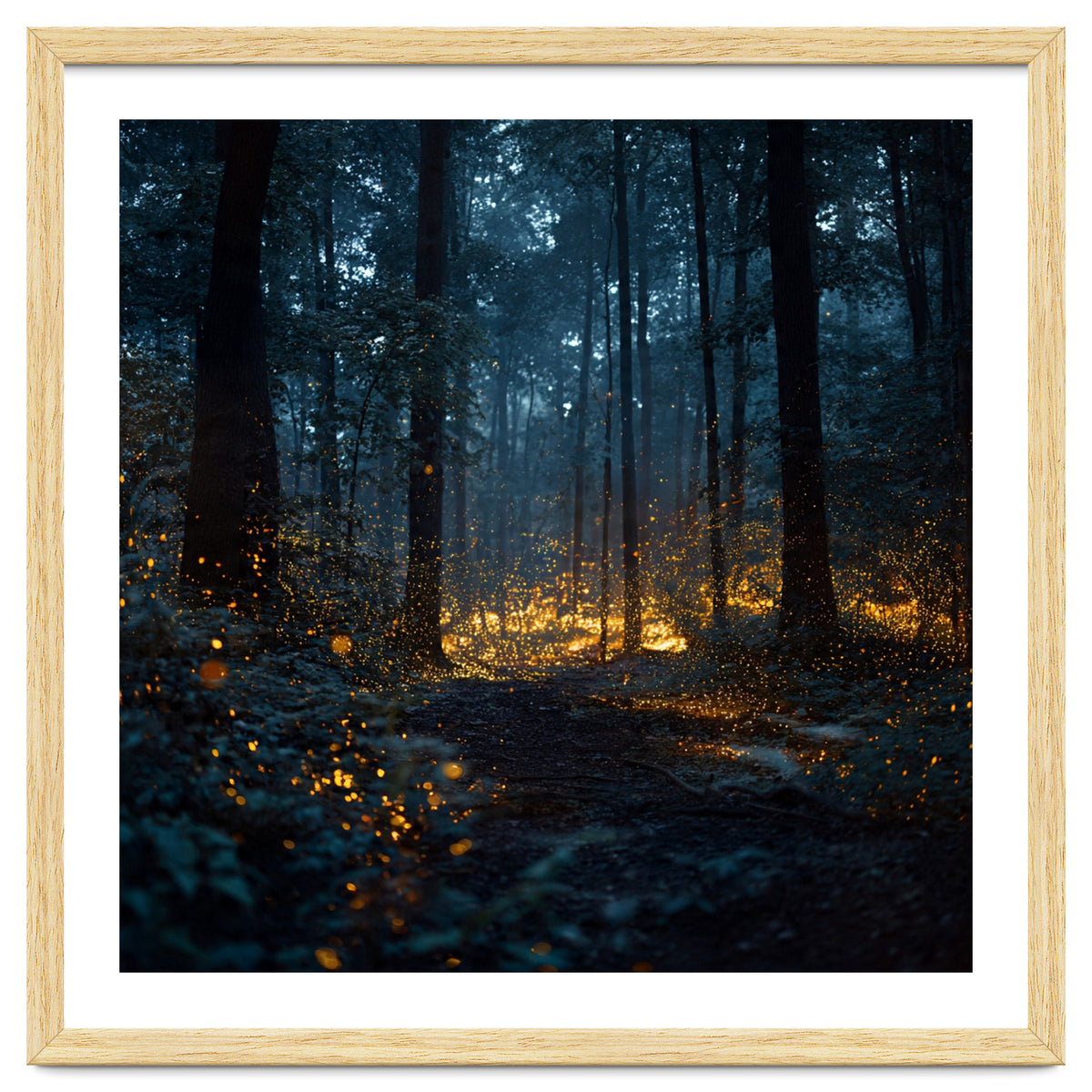 Enchanted Midnight Forest with Glowing Fireflies