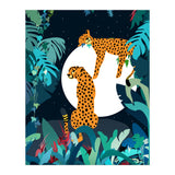 Over The Moon, Leopard In Love, Jungle Wildlife Tropical Tiger Botanical, Nature Cat Dark Animals (Print Only) thumbnail