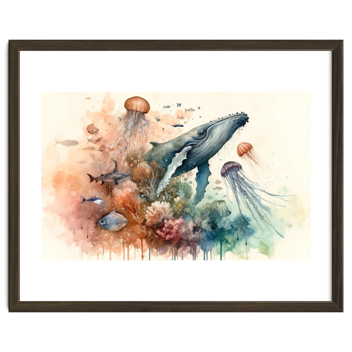 Whale And Jellyfish Watercolor