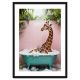 Giraffe in Bathtub, Whimsical Bathroom Art thumbnail