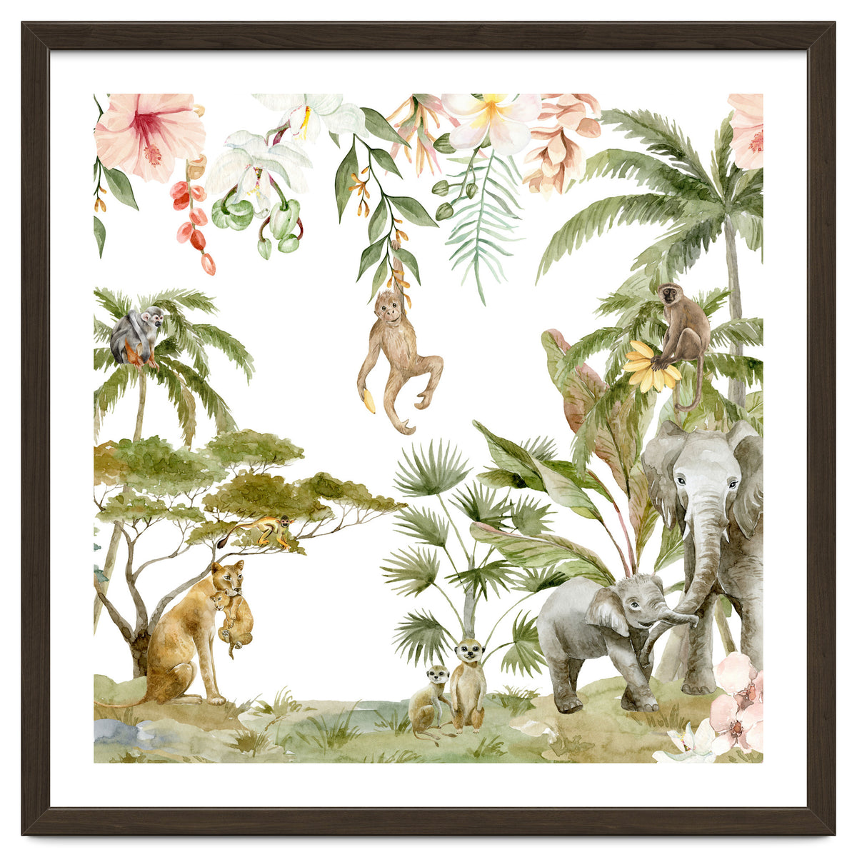 Watercolor Wild Animals Jungle