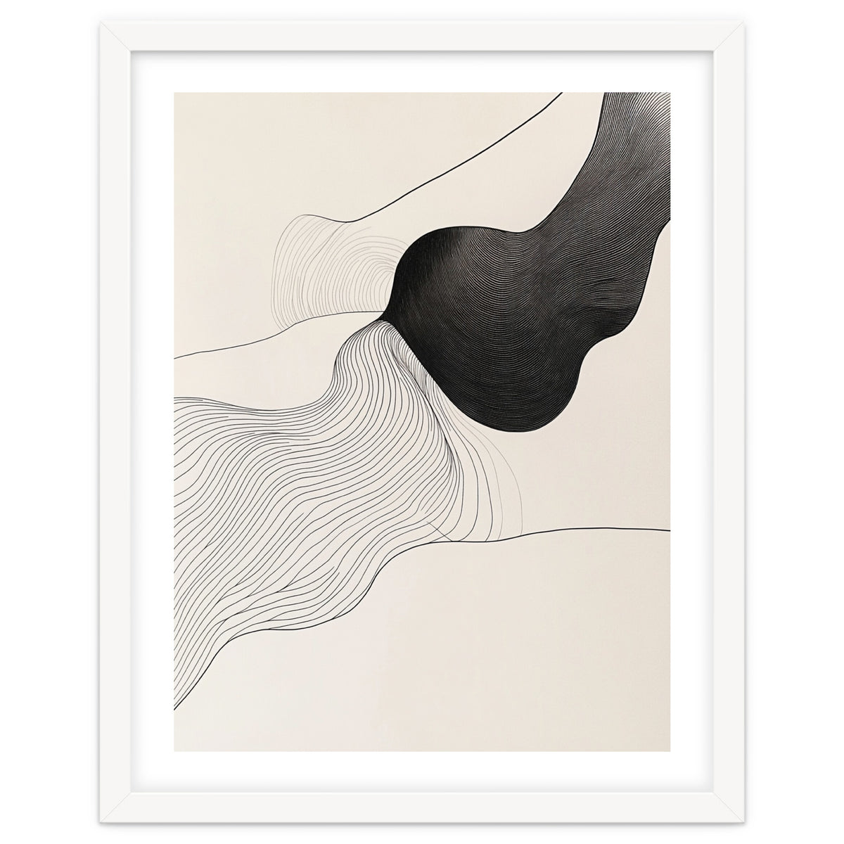 Abstract Black And White Organic Flowing Lines Art