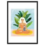 Meditation With Thy Cat Poster | Blonde Woman of Color | Tropical Banana Leaves Quirky Pet Workou thumbnail