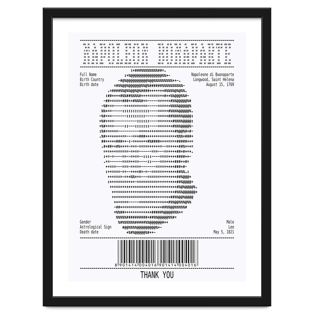 Receipt Art Napoleone Buonaparte
