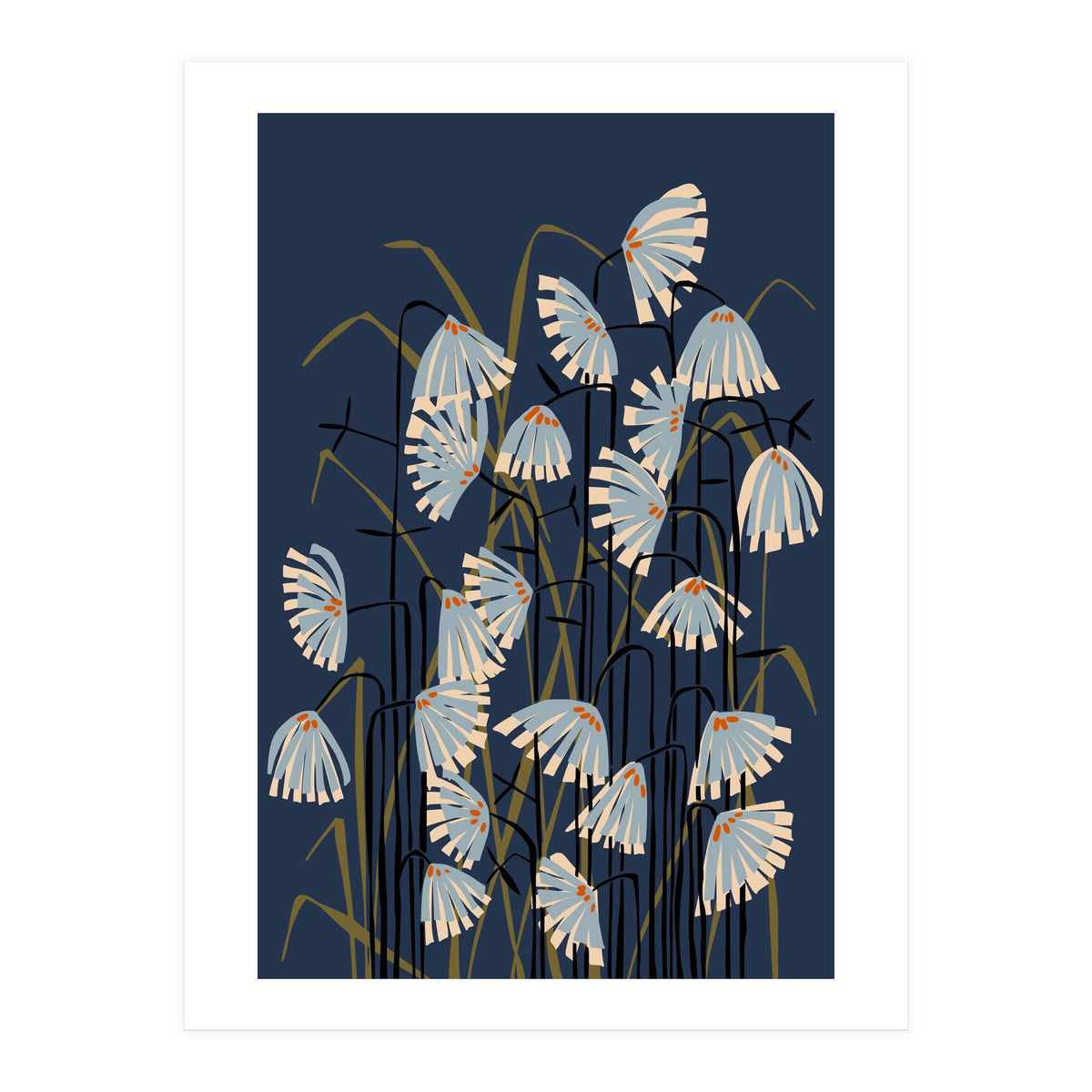 Linocut flower meadow blue (Print Only)