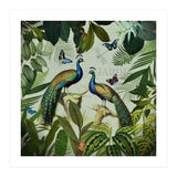 Vintage Exotic Asian Peacocks In Tropical Jungle Landscape (Print Only) thumbnail