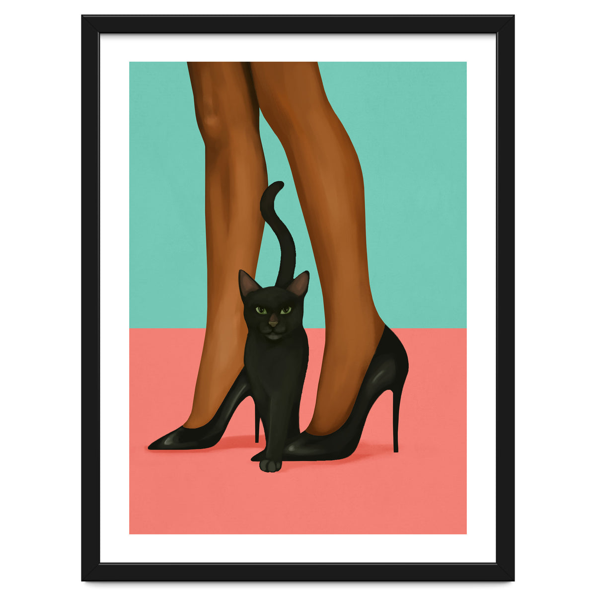 Woman In Heels With Black Cat