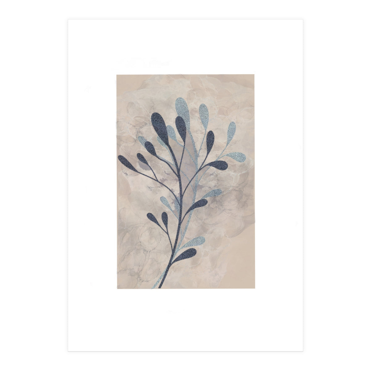 Leaf Beige and Blue Art Print (Print Only)