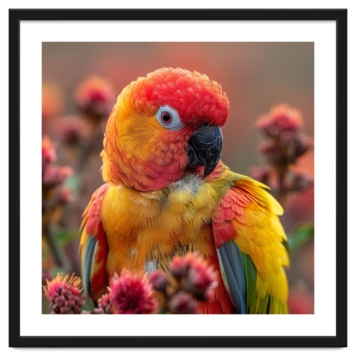 Close Up Of A Sun Conure Parrot With Bright Feathers
